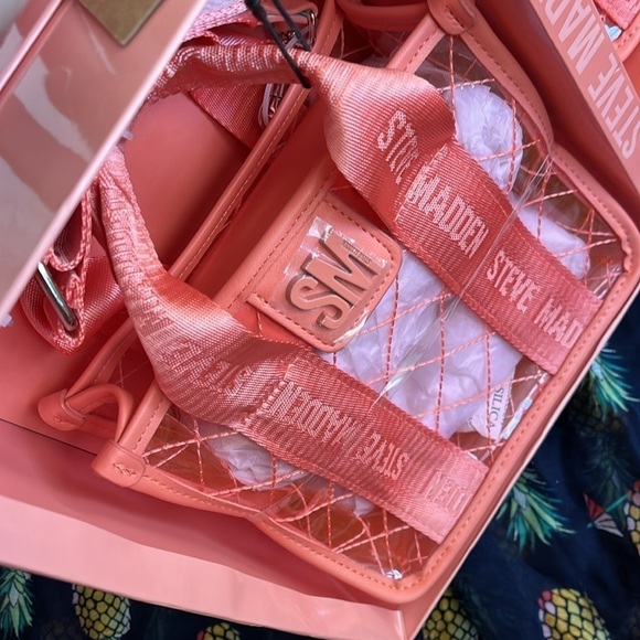 Brand New Steve Madden 2-Piece Set Mini & Micro Crossbody Purse Clear Coral - Picture 9 of 14